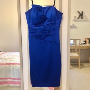 Nightway Blue Silky Ruffled Cocktail Dress (Small)
